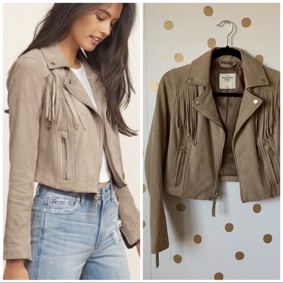 Abercrombie & Fitch Jackets & Blazers - A&F Faux Suede Fringe Moto Jacket